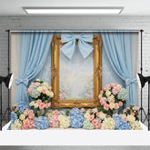 Lofaris Floral Blue Curtain Bows Sweet Wedding Backdrop